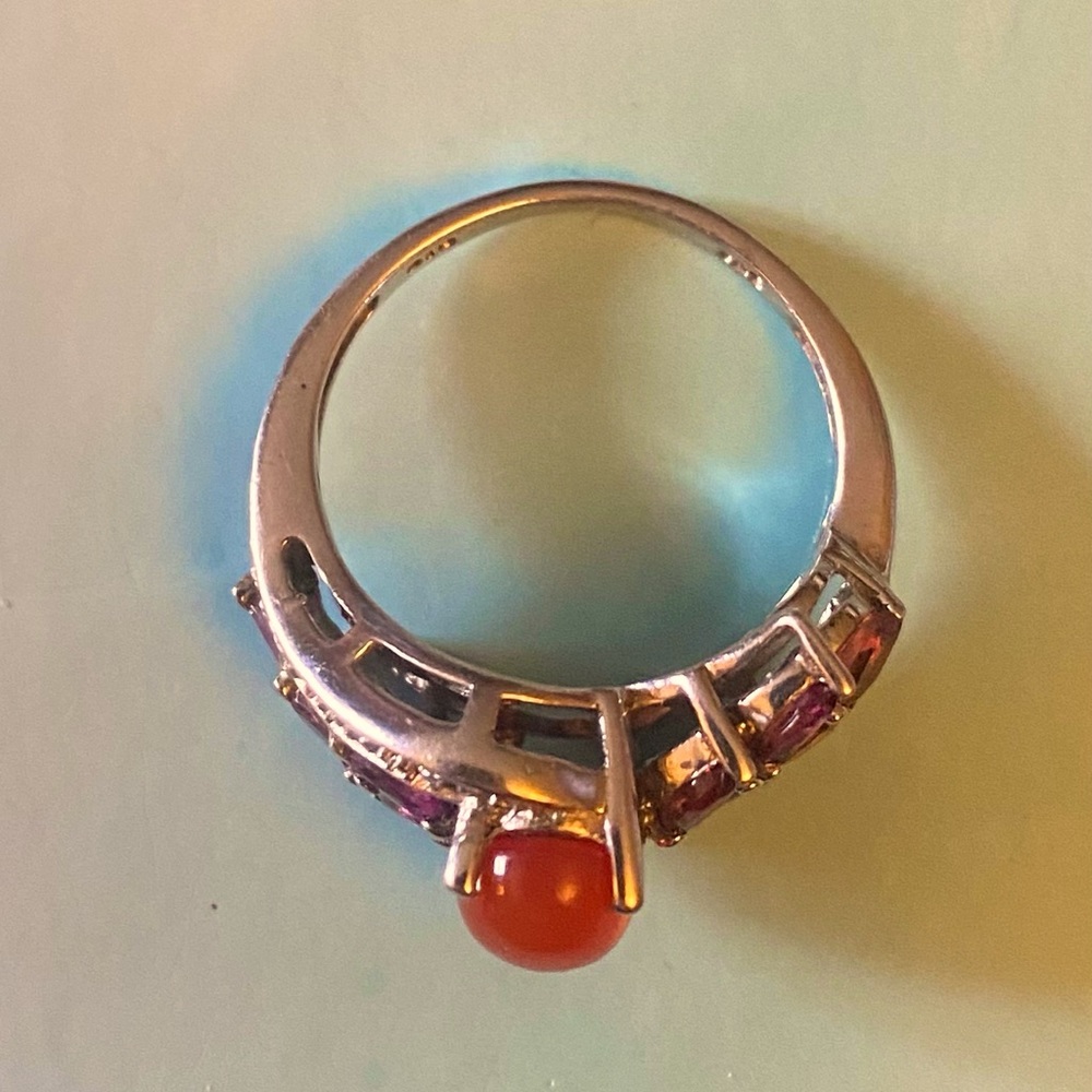 Carnelian and amethyst ring, approx size 8, sterling silver